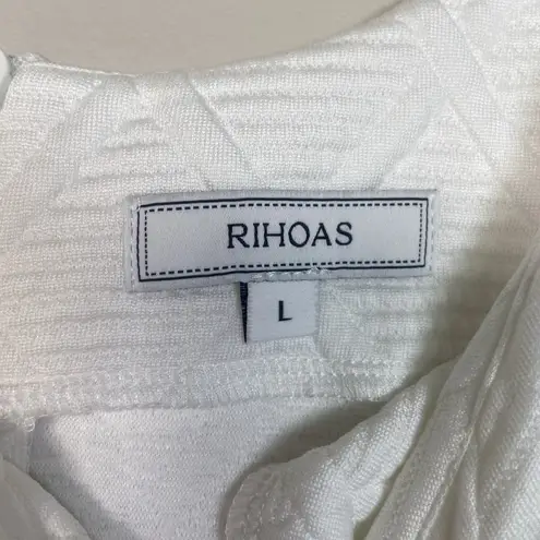 Rihoas Women's Off White Poly The Argyle Embossed Mini Dress Puff Sleeve Size L Size L
