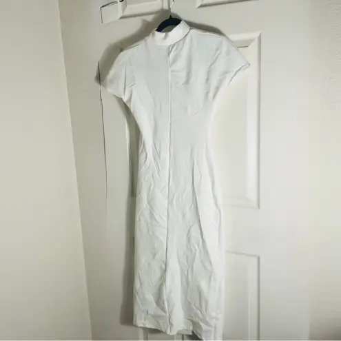 ZARA  White Mock Neck Ruched Midi Dress - Size medium- NWT