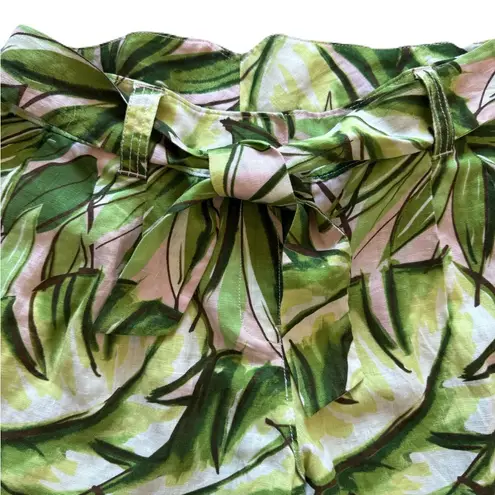 Tommy Bahama Women's  Green High Waist Leaf Print Linen Beach Shorts Size 10