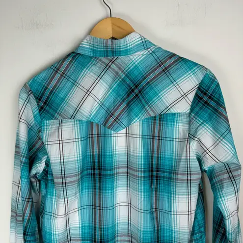 Cedar Rose Womens Pearl Snap Western Top Button Down Sz Medium Turquoise Blue