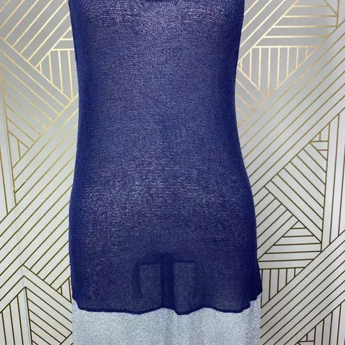 Qi Knit Tank Top Tunic Navy Blue Silver
