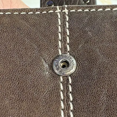 Puntotres Brown Leather Wallet Bifold Snap Closure Contrast Stitching 6.5"x4" Brown