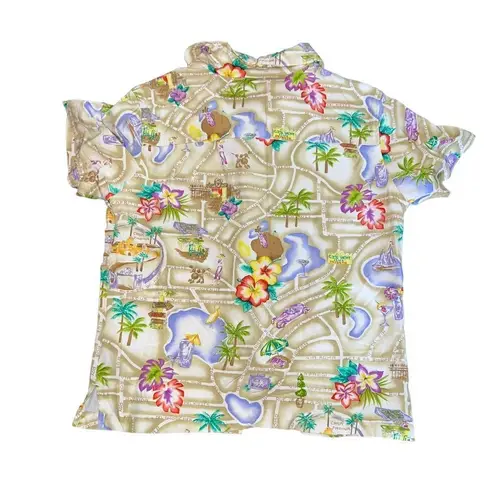 Caribbean Joe  button front shirt short sleeve map print Size Small