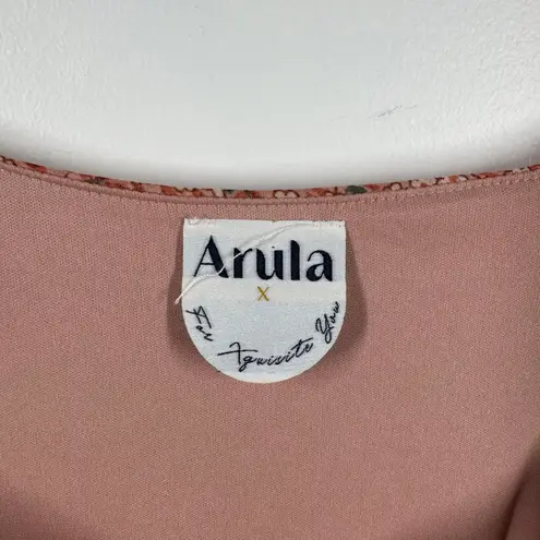 Arula Dress Women XL Pink Ditsy Floral Babydoll Mini Tie 3/4 Sleeve Cottage Boho