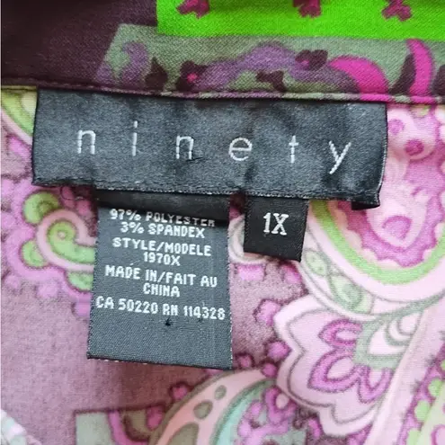 Ninety Blouse Womens size L Collared Paisley Purple Button Long Sleeves