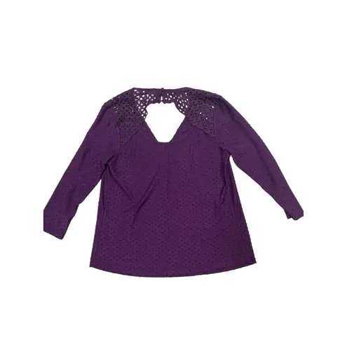 Daniel Rainn Daniel Rain Purple Plum Long Sleeve Lace Cutout 3/4 Length Blouse Size Medium