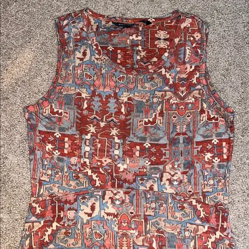 Peruvian Connection  Art Print Abstract Jersey Sleeveless Maxi Dress Rust Red XS