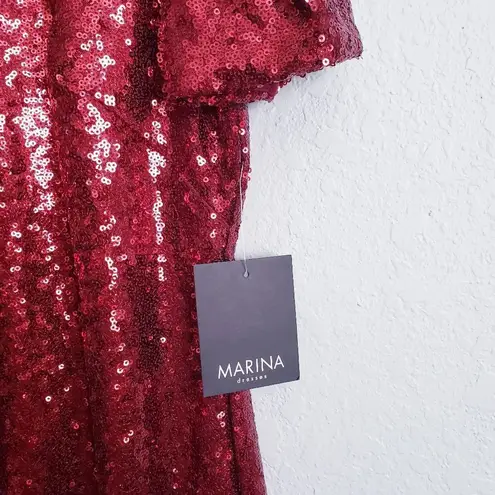 Marina Red Sequin Short Sleeve Cocktail Dress Size 10