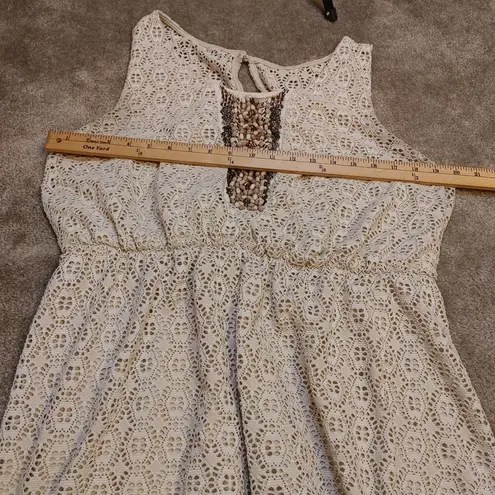 Maurice's  Vanity Size 2 Light Beige Cream Boho Beaded Stretchy Lace Dress