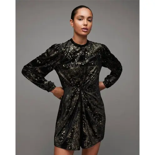 New! All Saints Jemima Star Dress Black Velvet
Metallic Gold Printed Sz 10 $299