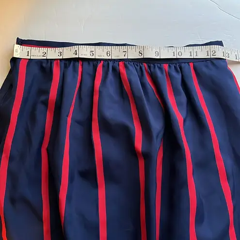 Vintage pleated midi skirt • navy blue with red stripes • modest • 70s 80s