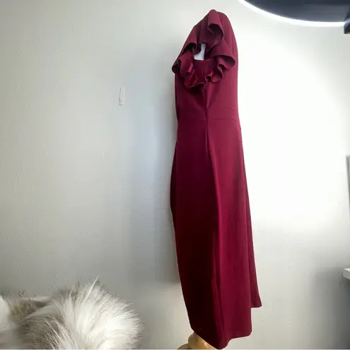 MIUSOL Cocktail Midi Length dress sleeveless with ruffle accent 2XL Red Size XXL