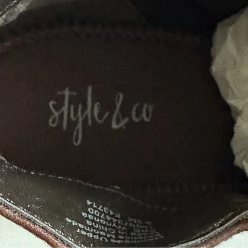 Style & Co . Wynonaa Ankle Boot Chocolate Brown Wedge Side Zip Boots 9.5 NEW thumbnail 9