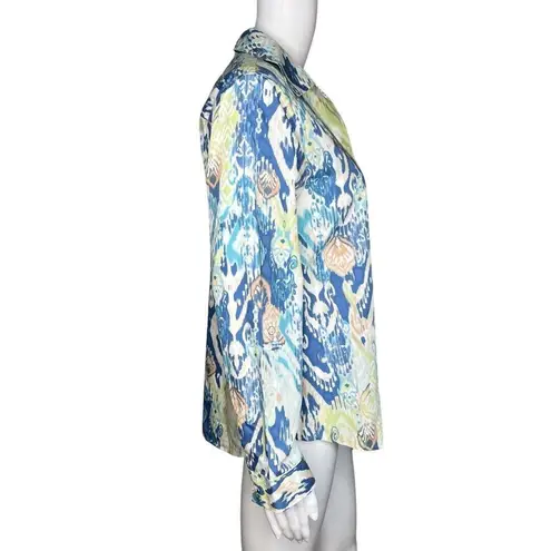Chico's  Shirt Womens Small 0 Multicolor‎ Baroque Pattern Button Up Casual Career
