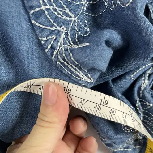 Korean Brand Embroidery Womens Slim Fit Denim Skirts Jean Dress Long Sleeve Sz L Blue Size M