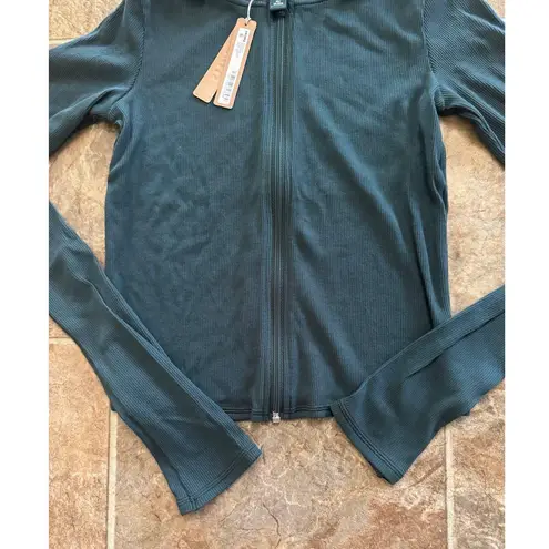 SKIMS Cotton Rib Zip Up Hoodie Spruce Size XS