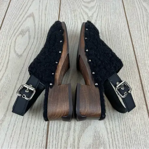 Miista Lana Sonic Slingback Buckle Mules Heels EUR 37 Black Faux Fur $375 Size 6