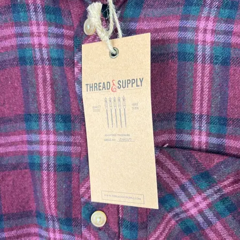 Thread and Supply NWT  Relaxed Plaid Flannel Buttondown Shirt Wine Size XS NEW