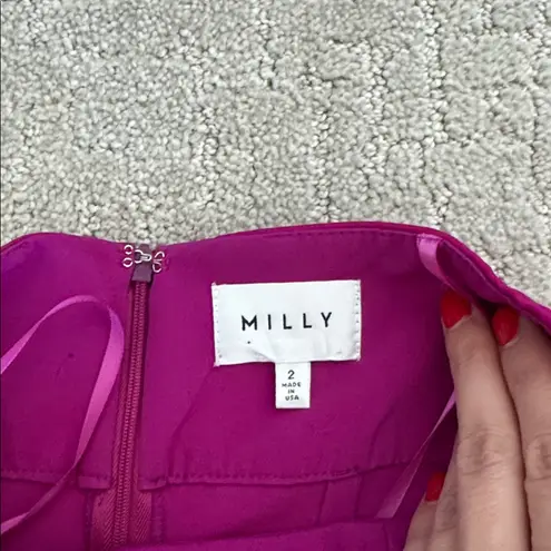 Milly Brooke Strapless silk Magenta Sash Waist Wide Leg Italian Cady Jumpsuit