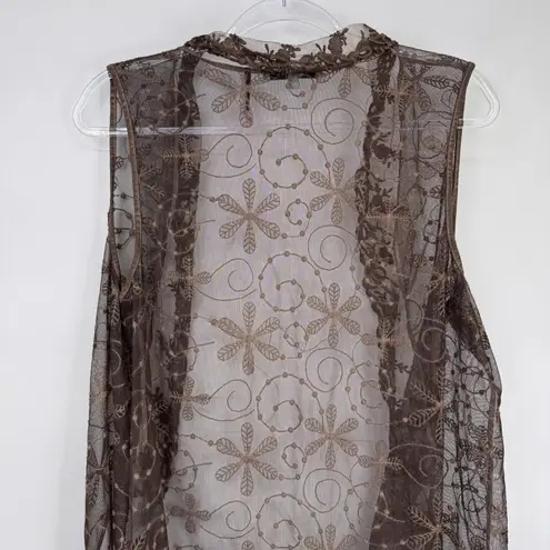 Vitrin Design Lace Vest Womens Large Brown Whimsical Floral Fall Hippie Boho