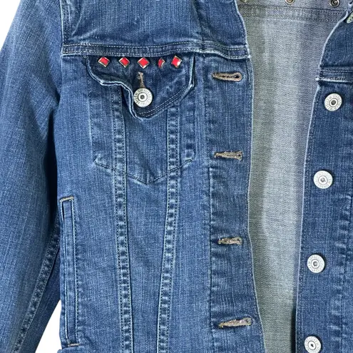 Levi’s Studded Denim Jacket Womens S Medium Wash Cropped Stretch Button Western Brown