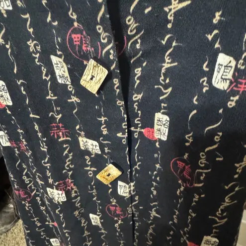 Allie Coosh Shirt Jacket Womens M Black button up Asian lettering Lagenlook Size M