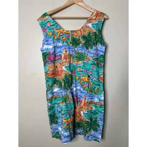 Vintage Joe Kealoha Dress Large Hawaiian Beach Surf Tropical Island Vacation Green