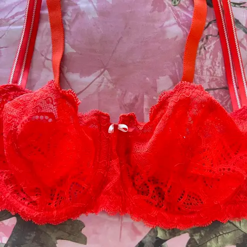 Chantelle bright red lace underwire bra
