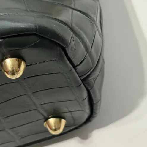 Divina Firenze Green Croc Embossed Leather Shoulder Bag Made in Italy