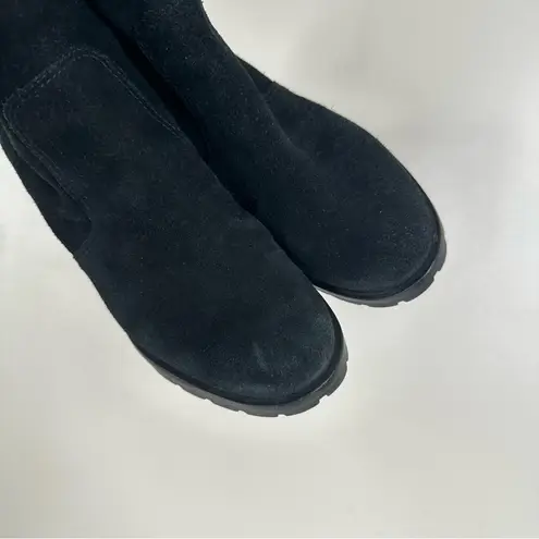 Tory Burch  Sophia Lug Sole Boot Womens 9.5 Black Suede Leather Logo Ring Booties