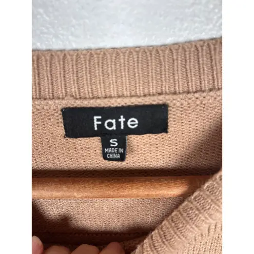 Fate Women's Size Small Tan Sequin Fringe Crewneck Long Sleeve Sweater