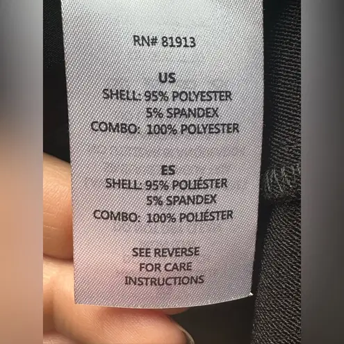 C & E Black V Neck Rectangle Cut Out Back 3/4th Sleeves Sheer Layer Sz M Size M