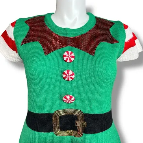 Holiday Time Womens Christmas Elf Fit and Flare Sweater Dress Festive Sequin XL