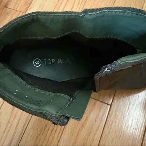 Top Moda Olive Green Suede Ankle Boots Size 8