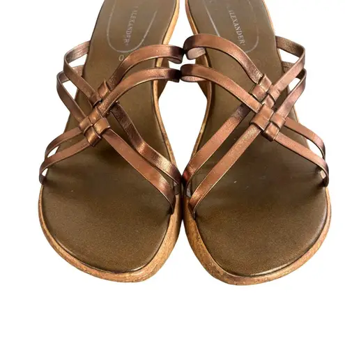 Y2K VTG. CHUNKY BROWN/BRONZE LEATHER WEDGE SANDALS SZ. 9.5