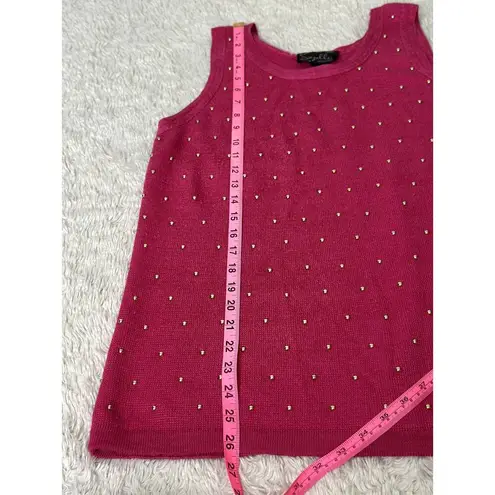 Gorgeous Vintage 70s L Suzelle Raspberry Pink Gold Studded Knit Tank Top Ramie Size L