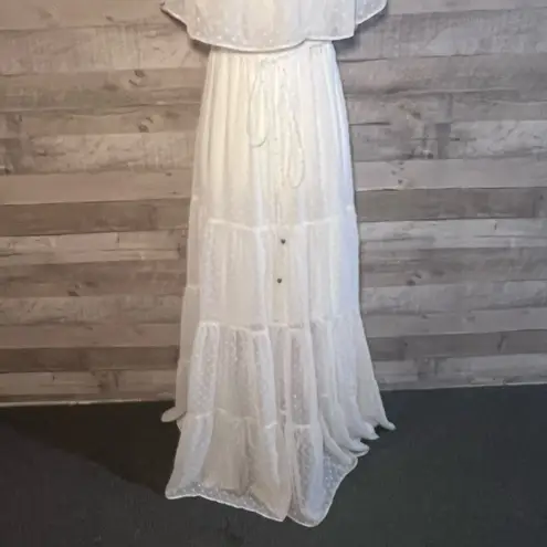 Baltic Born White Swiss Dot Tiered Off Shoulder Maxi Dress
