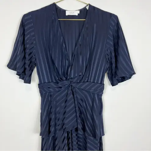 ALC Frank A.L.C. Avi Navy Blue Striped Silk Peplum Midi Dress Size 0