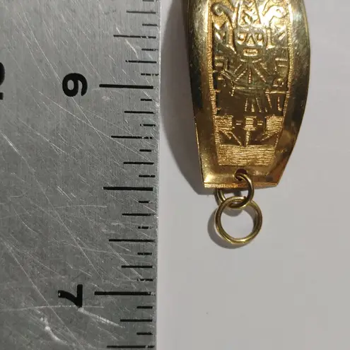 Vintage Peruvian Gold Toned Bracelet Storytelling Engravings Hook Closure