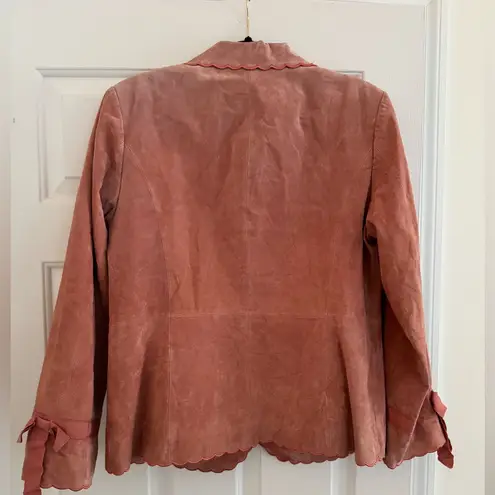 Vintage Terri Lewis Genuine Leather Scalloped Edge Jacket Pink Medium