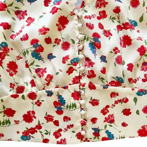 The Kooples Country Flowers Puff Sleeve Crop Top Blouse