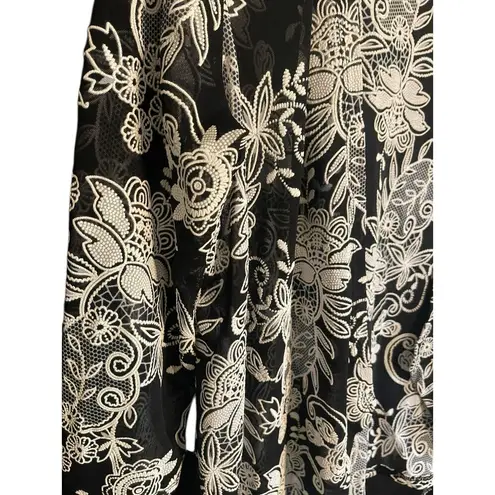 Atelier 29 Black Sheer Open Front Cardigan w/ White Floral Pattern Size Medium
