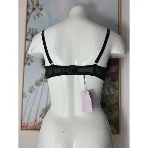 Savage X Fenty Black Marabou Feather Satin Balconette Bra Open Cups Size 38C