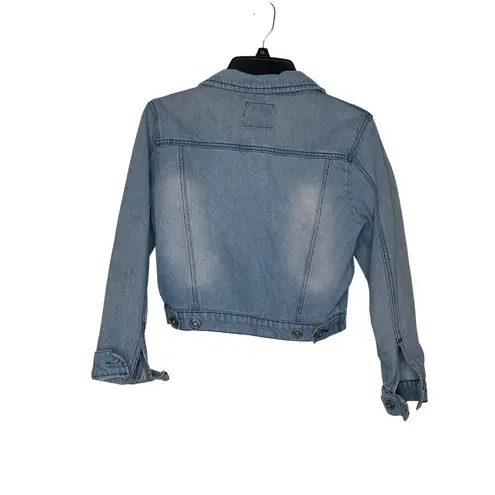 On Fire  Women's‎ Denim Jacket Cropped Button-Down Long Sleeve Blue Size Medium