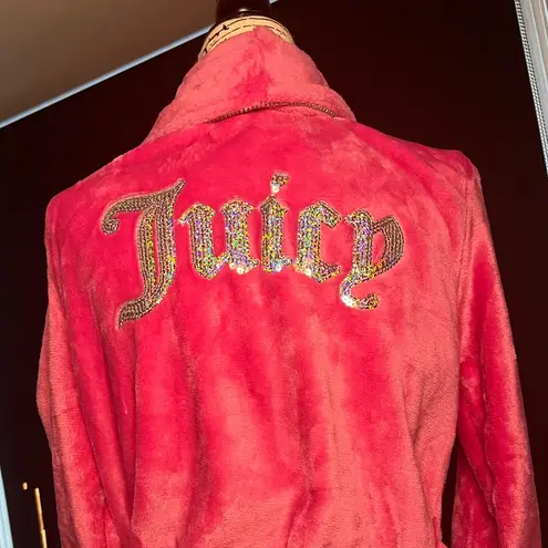 Juicy Couture  Pink Plush Robe • Rhinestone Sequin Logo • L/XL Lounge Wear • NWT - Image 3