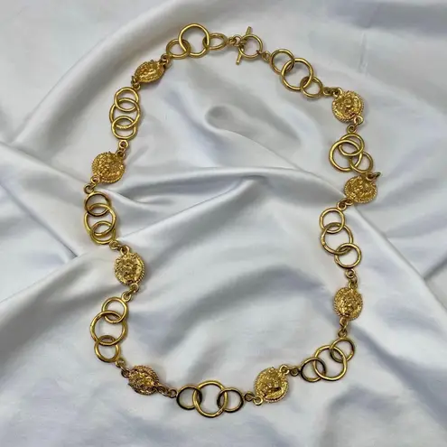 Early 2000's Chunky Gold Metal Chainlink Leo Lion Waist Toggle Belt 32.5"
