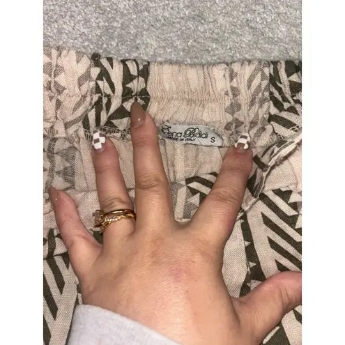 elena baldi linen pants made in italy small pockets beige printed Tan