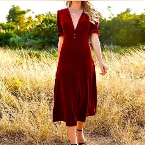 Elegant Burgundy Red Velvet Dress Retro New Size M