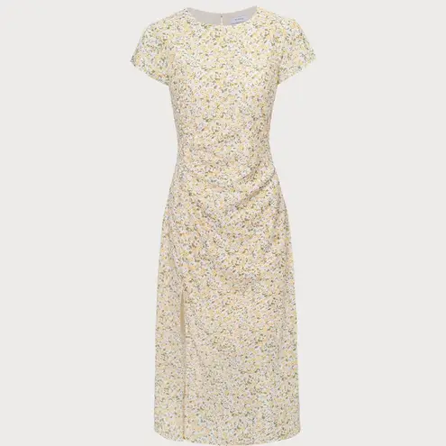 RIHOAS The Yellow Round Neck Floral Midi Dress 74 Orange Size M