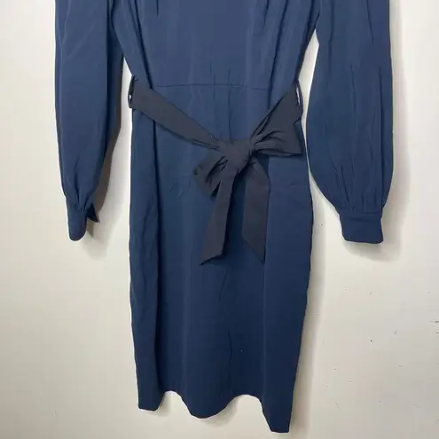 Badgley Mischka Belted V Neck Sheath Dress Navy Hourglass Belted Puff Sleeves 8